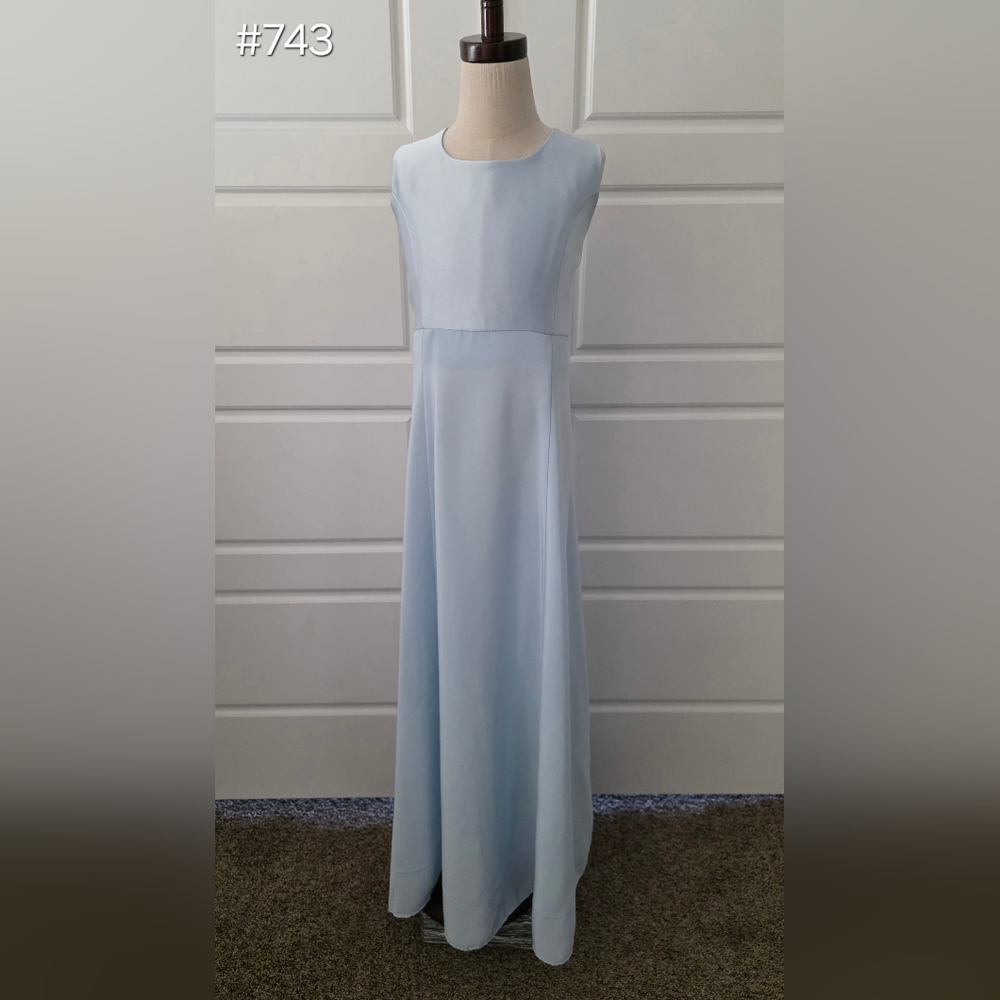 Girls Simple Light Blue Sleeveless Formal Dress